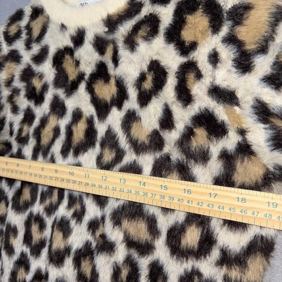 ZARA Leopard Print Fuzzy Sweater M Beige Brown Cream Soft Grunge Y2K Cozy Chic - Picture 6 of 7